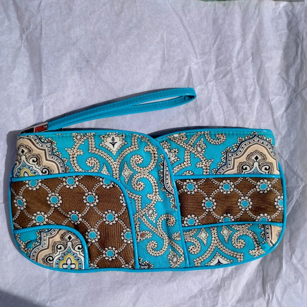 Vintage Vera Bradley Blue and Brown Paisley Clutch Wristlet